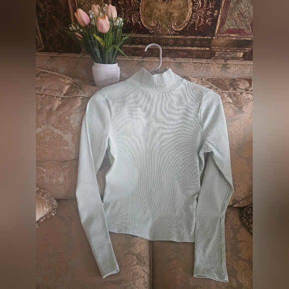 Maeve Tops - Maeve By Anthropologie Light Green/Sea Blue Long Sleeve Mock Neck Top
